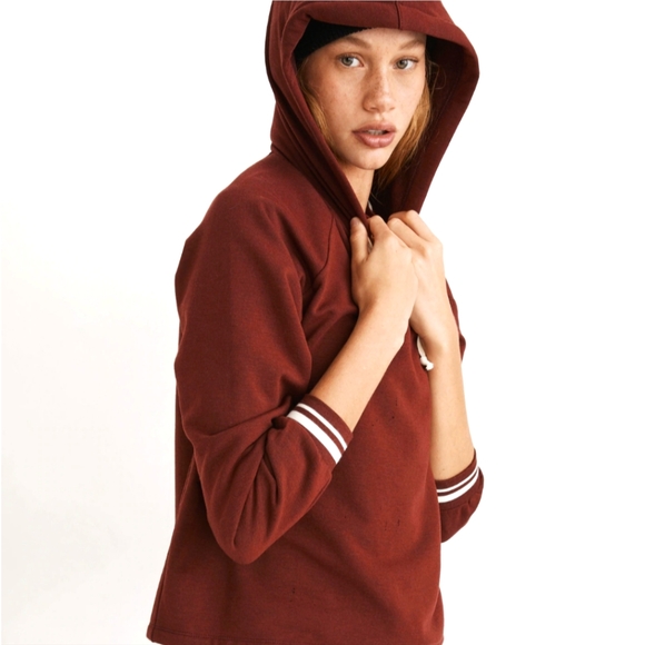Madewell MWL Superbrushed Easygoing Hoodie Sweatshirt: Striped-Trim - Size S - Picture 3 of 9
